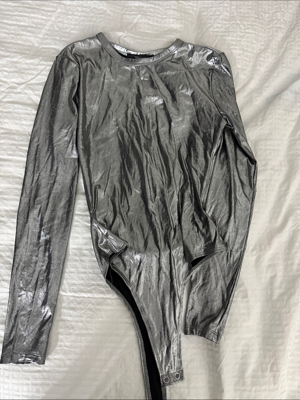 Forever 21 Metallic Silver Long-Sleeve Girls One-Piece Bodysuit